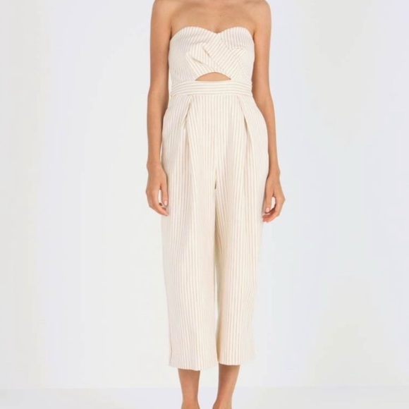 Topshop Pants - 1 Topshop Cream Pinstripe Strapless Jumpsuit